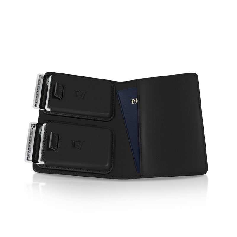 Kings Loot Passport Holder Wallet â€“ RFID Blocking Leather Travel Wallet with Built-in Airtag Holder â€“ Holds 1-6 Cards & Passport â€“ Easy Pull Tab â€“ Slim & Stylish Wallets (Midnight Black) - Image 1