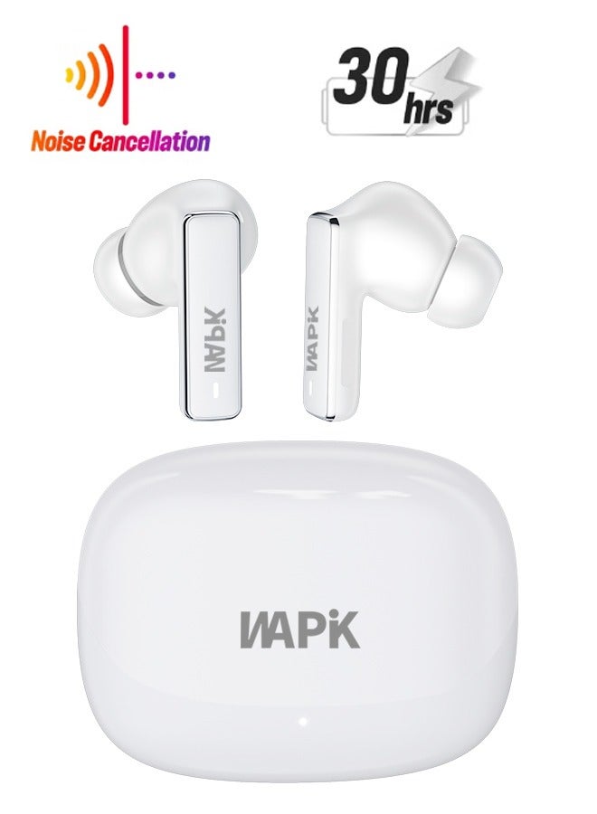 Korean Brand True Wireless Earphones – 6-Mic Hybrid ANC with AI Wind Noise Reduction, -42dB Noise Cancelling, 30H Battery Life, Bluetooth 5.4, IPX5 Waterproof, Powerful Bass