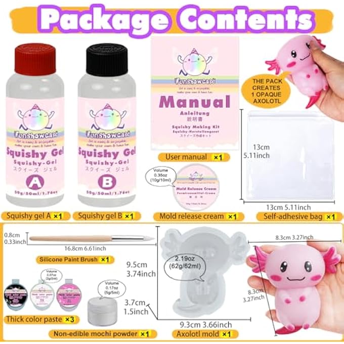 FUNSHOWCASE Taba Squishy Craft Kit Liquid Silicone Large Axolotl Silicone Mould Paint Paste - Image 2