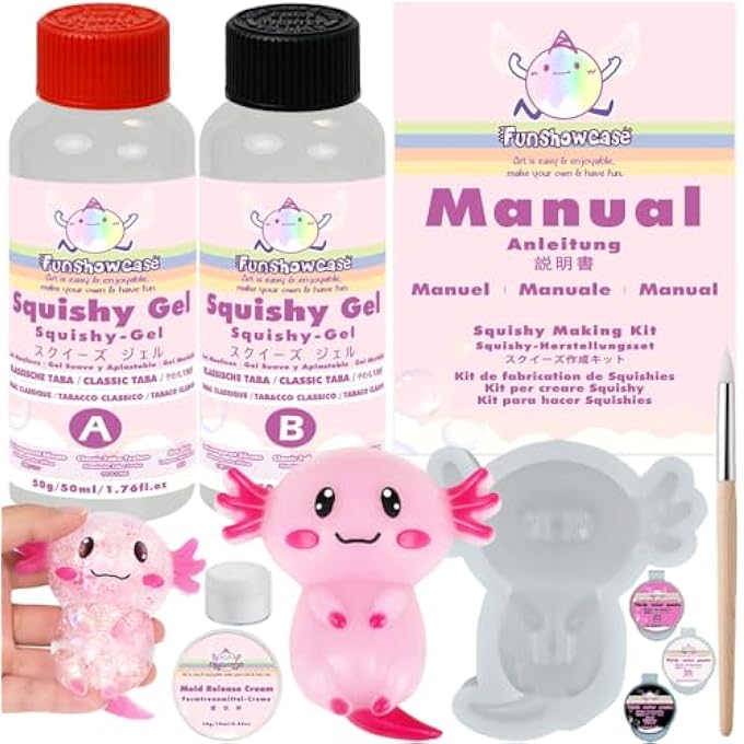 FUNSHOWCASE Taba Squishy Craft Kit Liquid Silicone Large Axolotl Silicone Mould Paint Paste - Image 1