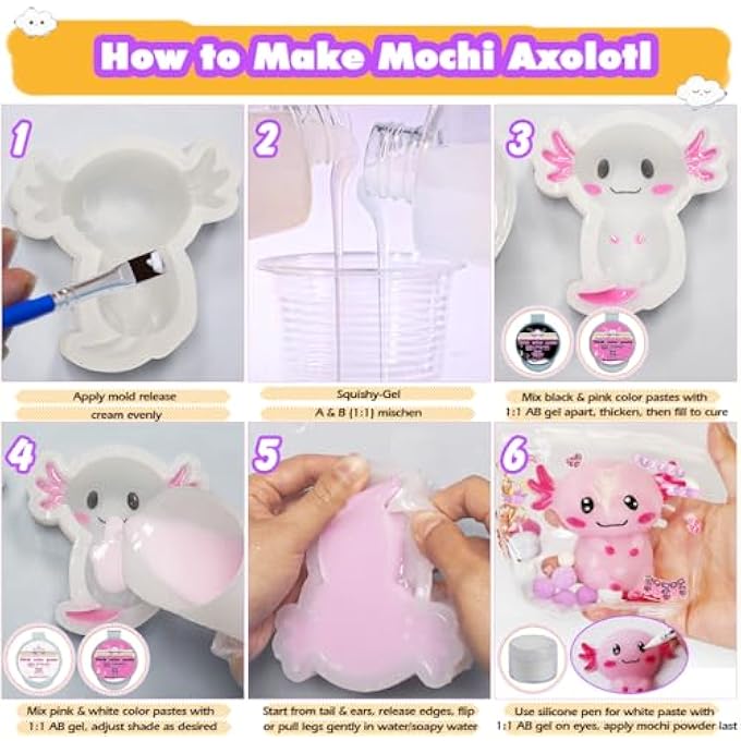 FUNSHOWCASE Taba Squishy Craft Kit Liquid Silicone Large Axolotl Silicone Mould Paint Paste - Image 4