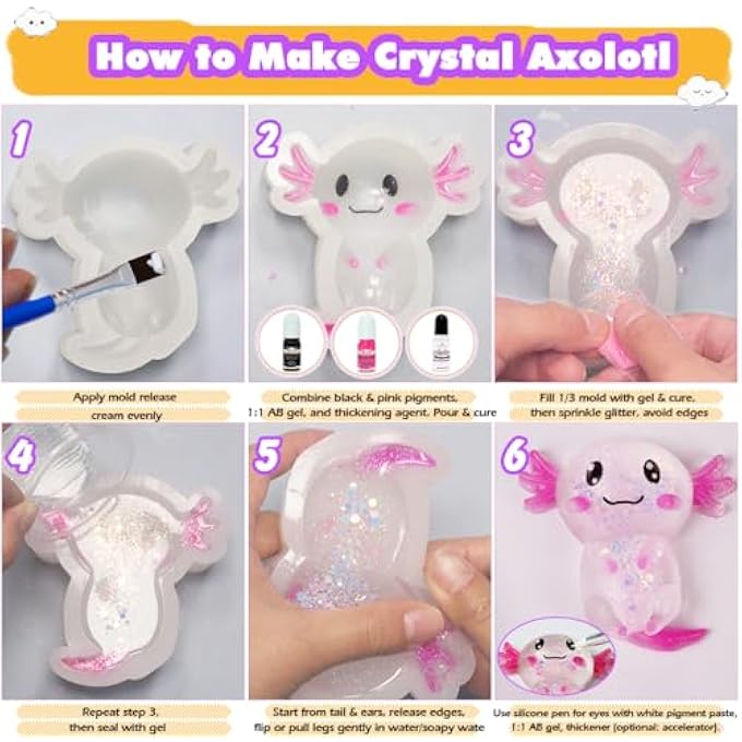 FUNSHOWCASE Taba Squishy Craft Kit Liquid Silicone Large Axolotl Silicone Mould Paint Paste - Image 5