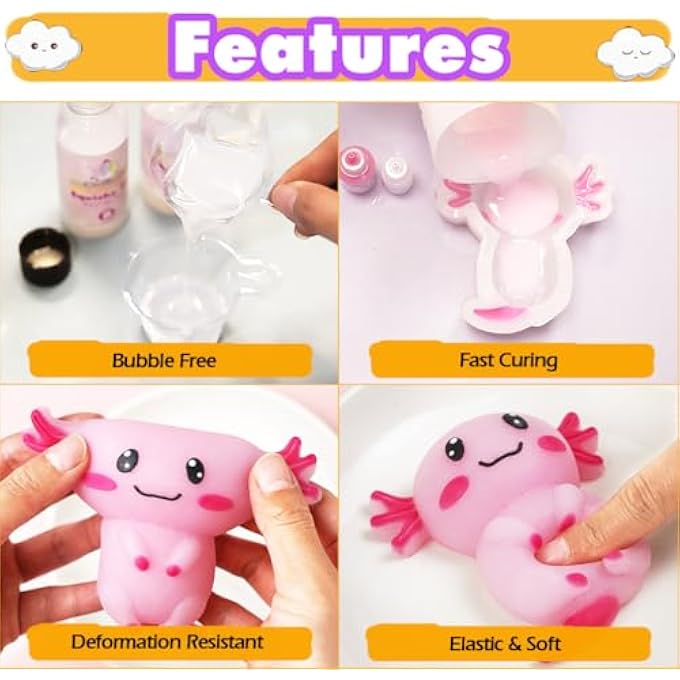 FUNSHOWCASE Taba Squishy Craft Kit Liquid Silicone Large Axolotl Silicone Mould Paint Paste - Image 3