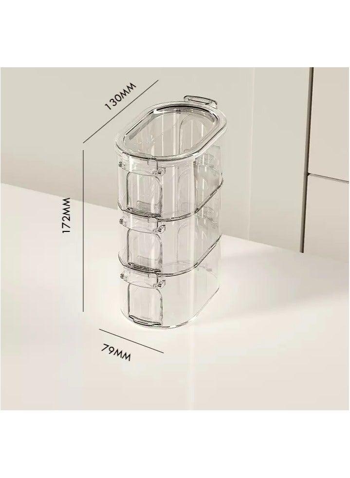 صندوق تخزين التوابل، مقاوم للتسرب، آمن للاستخدام في الفريزر، حاويات حبوب مع أغطية سهلة القفل لتنظيم مخزن المطبخ (شفاف، ثلاث طبقات) - Image 4