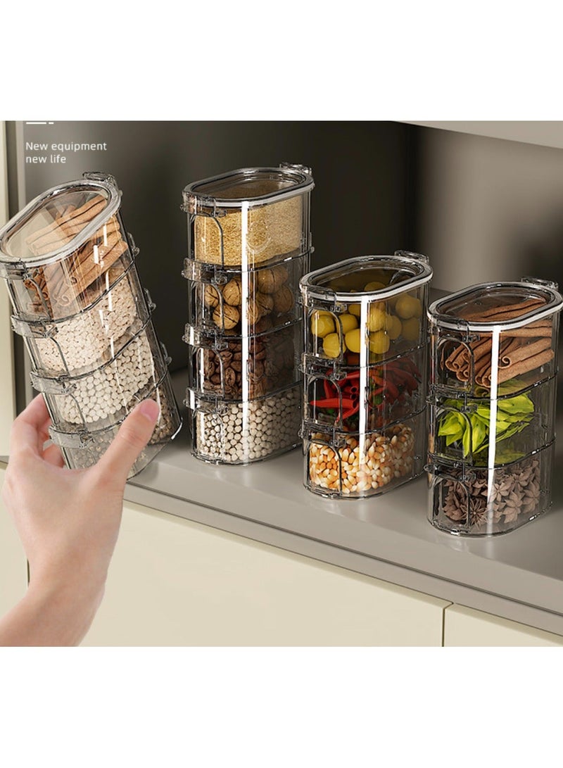 صندوق تخزين التوابل، مقاوم للتسرب، آمن للاستخدام في الفريزر، حاويات حبوب مع أغطية سهلة القفل لتنظيم مخزن المطبخ (شفاف، ثلاث طبقات) - Image 2