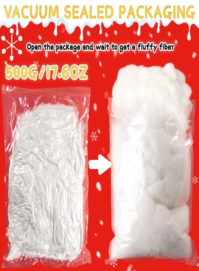 YUNAI Christmas Fake Snow Decorations 500g/17.64oz, Artificial Snow Fake Clouds Cotton Stuffing for Crafts, Fluffy Fiber Poly Fill Indoor for Pillow Winter Christmas Tree Village Mantle Nativity Decor - Image 2