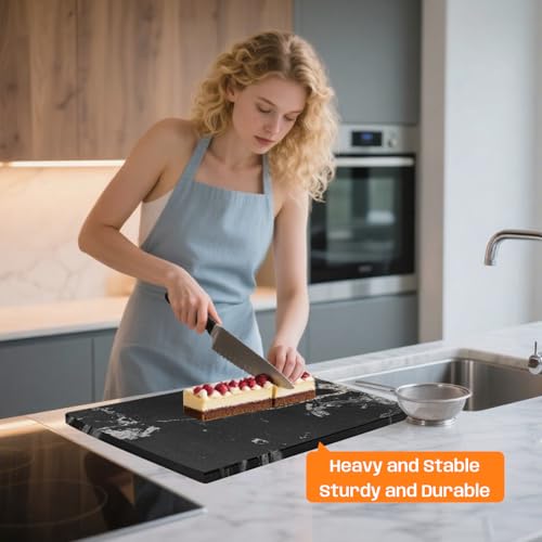 Adolif Black Marble Cutting Board For Kitchen, 16x20 Inch Large Marble Slab Pastry Board With Non-Slip Feet For Baking, Cheese, Charcuterie, Chocolate - Image 2