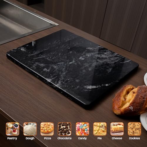 Adolif Black Marble Cutting Board For Kitchen, 16x20 Inch Large Marble Slab Pastry Board With Non-Slip Feet For Baking, Cheese, Charcuterie, Chocolate - Image 5