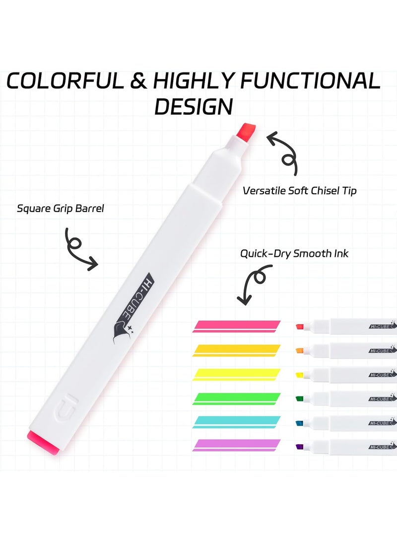 M&G Chenguang Pack HI-CUBE Highlighters, 6pcs Fluorescent Colors, Soft-Nib Chisel Tip with Fat Rectangular Barrel Design - No:AHMU1673 - Image 5