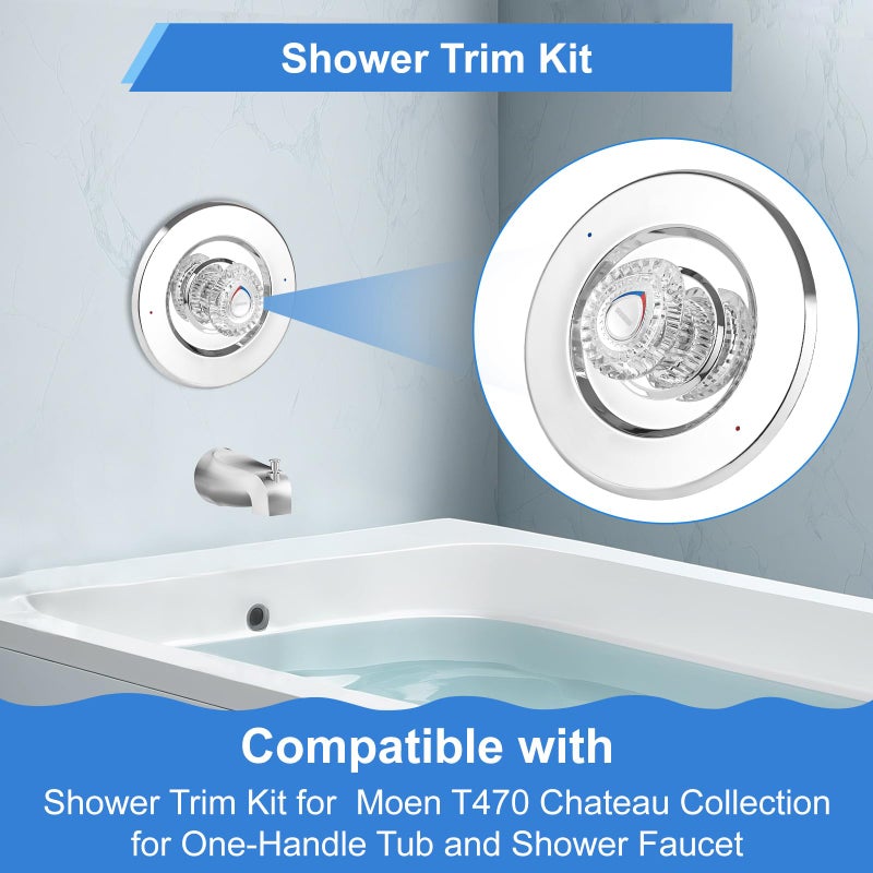 UCDETD Shower Trim Kit, Compatible with Moen T470 Chateau Shower Trim Kit, for 1225 Cartridge Trim Kit and Single Handle Tub/Shower Trim, Includes Escutcheon, Tubes, Shower Handle and Screws, Chrome - Image 3