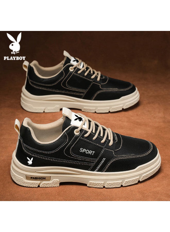 Playboy Men's Shoes Autumn Winter Casual Retro Thick-soled Sneakers Fashion Black Size 43 - Image 3
