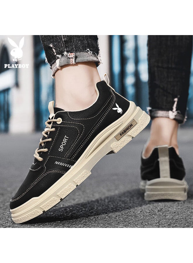 Playboy Men's Shoes Autumn Winter Casual Retro Thick-soled Sneakers Fashion Black Size 43 - Image 1