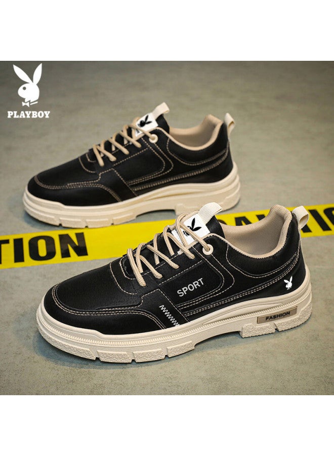 Playboy Men's Shoes Autumn Winter Casual Retro Thick-soled Sneakers Fashion Black Size 43 - Image 2