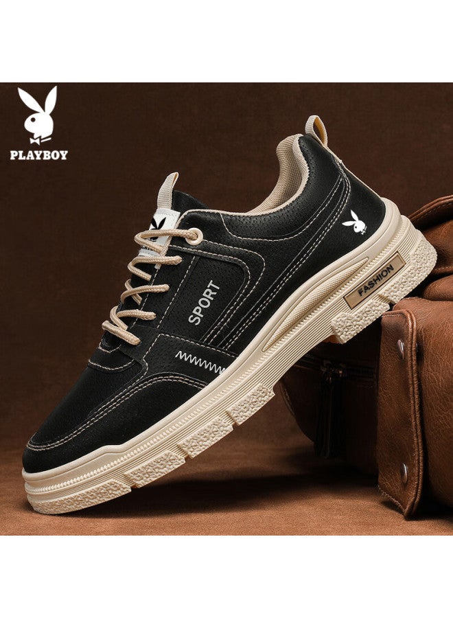 Playboy Men's Shoes Autumn Winter Casual Retro Thick-soled Sneakers Fashion Black Size 43 - Image 5