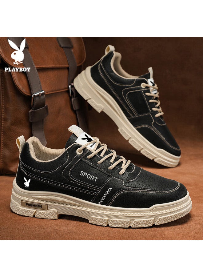 Playboy Men's Shoes Autumn Winter Casual Retro Thick-soled Sneakers Fashion Black Size 43 - Image 4