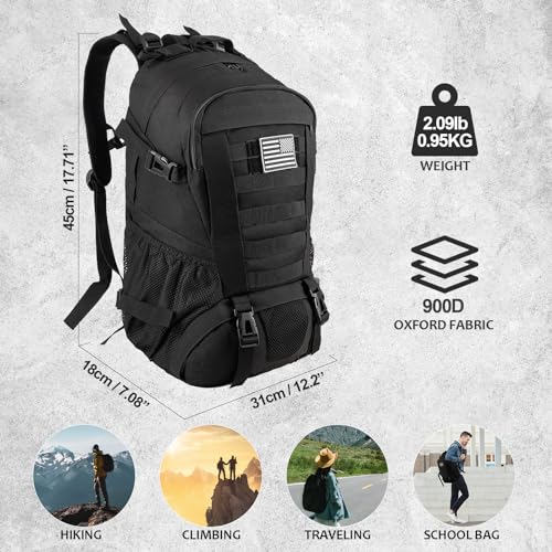 Jueachy Tactical Backpack for Men Hiking Day Pack Molle Military Rucksack Waterproof 30L EDC Bag with USA Flag Patch Black - Image 2