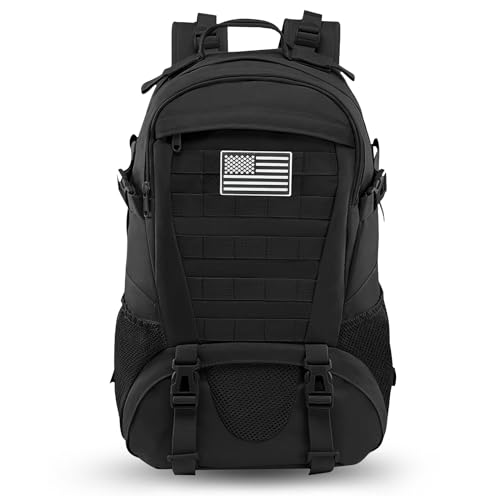 Jueachy Tactical Backpack for Men Hiking Day Pack Molle Military Rucksack Waterproof 30L EDC Bag with USA Flag Patch Black - Image 1