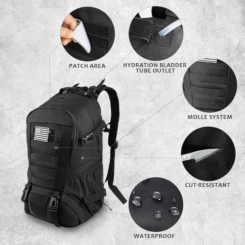 Jueachy Tactical Backpack for Men Hiking Day Pack Molle Military Rucksack Waterproof 30L EDC Bag with USA Flag Patch Black - Image 4