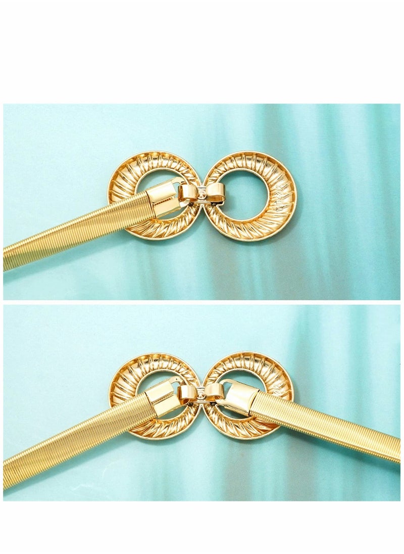 SYOSI Skinny Stretch Belt for Women 2 Pieces Silver and Gold Waist Belt Thin Cinch Belts Adjustable Interlock Buckle for Dress Jeans Formal Clothing Skirts and Pants  - Image 4