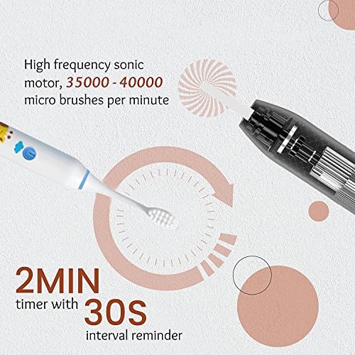 US1984 Sonic Electric Toothbrush for Kids with 5 Modes, 3 Brush Heads & Rechargeable Battery, Ultra Soft Nylon Bristles, IPX7 Waterproof, Electric Power Tooth brush (White) - Image 4