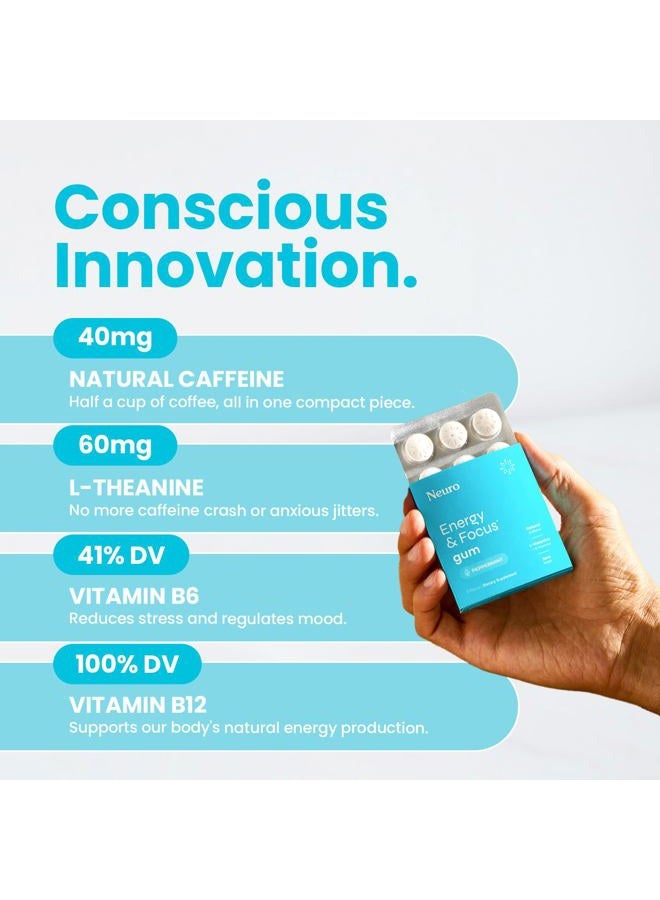 Neuro (6 عبوات) علكة الطاقة والتركيز، بنكهة النعناع، 6x9 قطعة لكل عبوة - Image 5