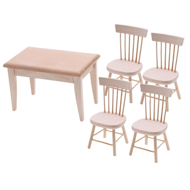 Miniature Wooden Table And Chair Set For Dollhouse Kitchen Accessories Decoration - Image 2