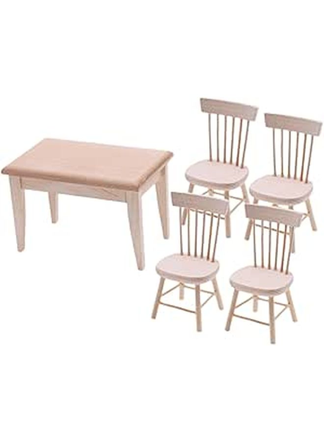 Miniature Wooden Table And Chair Set For Dollhouse Kitchen Accessories Decoration - Image 1