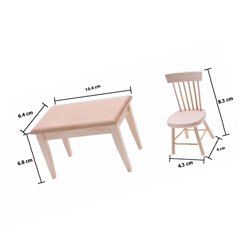 Miniature Wooden Table And Chair Set For Dollhouse Kitchen Accessories Decoration - Image 3