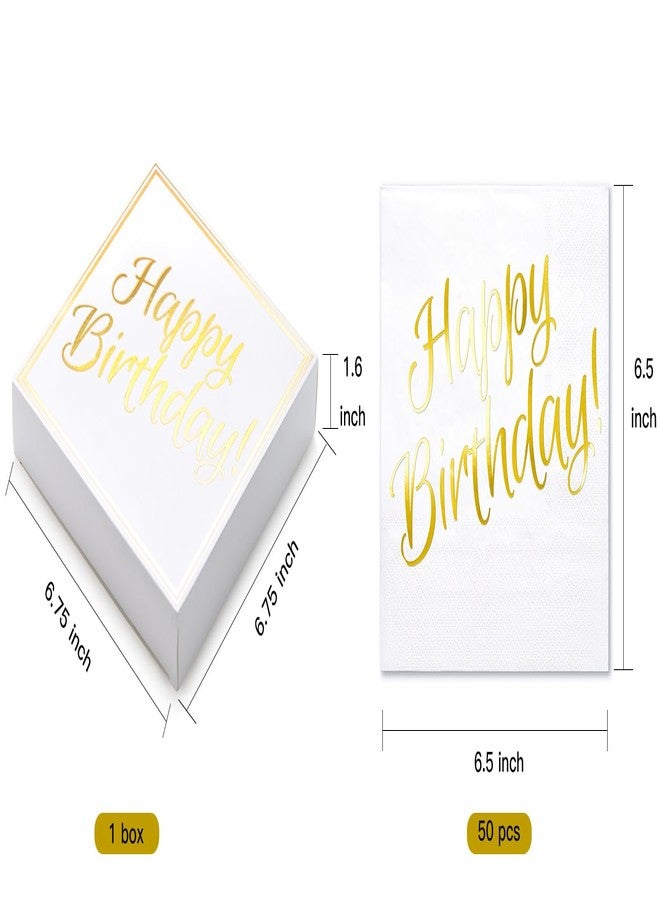WRAPAHOLIC 50Pcs Gold Happy Birthday Napkins - 3 Ply Disposable Paper Luncheon Napkin for Birthday Tableware Party Supplies - 6.5 x 6.5 In - Image 3