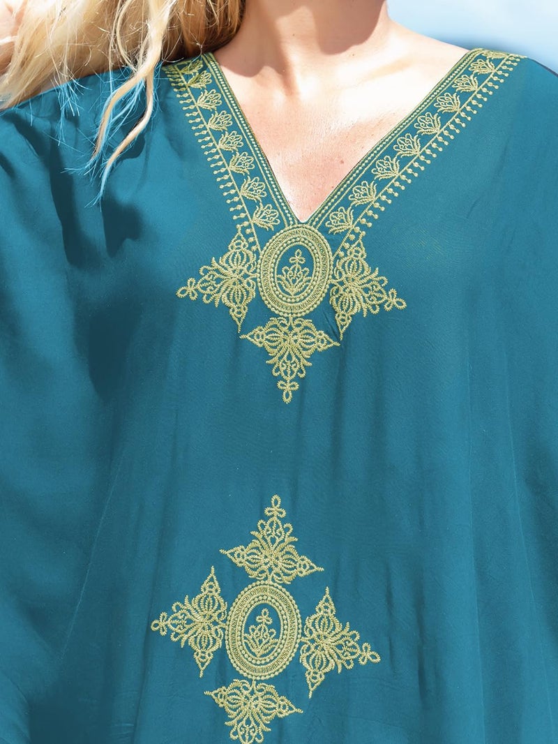 YouKD Women's Summer Long Kaftan Maxi Boho Dress V Neck Beach Swimsuit Coverups Evening Gown - Image 4