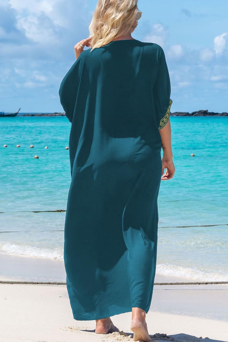 YouKD Women's Summer Long Kaftan Maxi Boho Dress V Neck Beach Swimsuit Coverups Evening Gown - Image 3