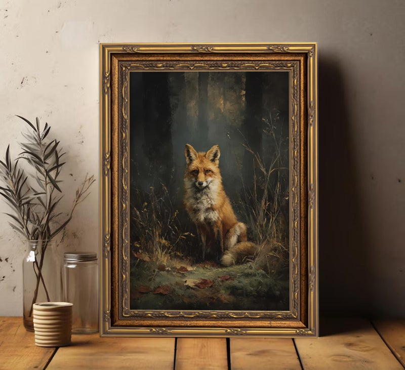 Mavgouuy Framed Vintage Woodland Fox Canvas Wall Art Forest Wildlife Dark Academia Painting Picture Wall Decor Nature Farmhouse Animals Poster Print Artwork for Living Room Bedroom Lodge Home Decoration - Image 4