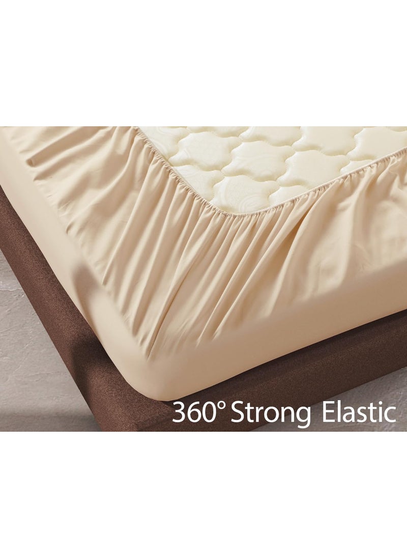 Zaizaihome 100% Egyptian Cotton Fitted Sheet Twin Size  600 Thread Count  Single Fitted Sheet Only 8 -16"" Deep Pocket Sheet  Soft & Elastic Sateen Weave Bottom Sheet for Home(Beige  Twin)  - Image 5