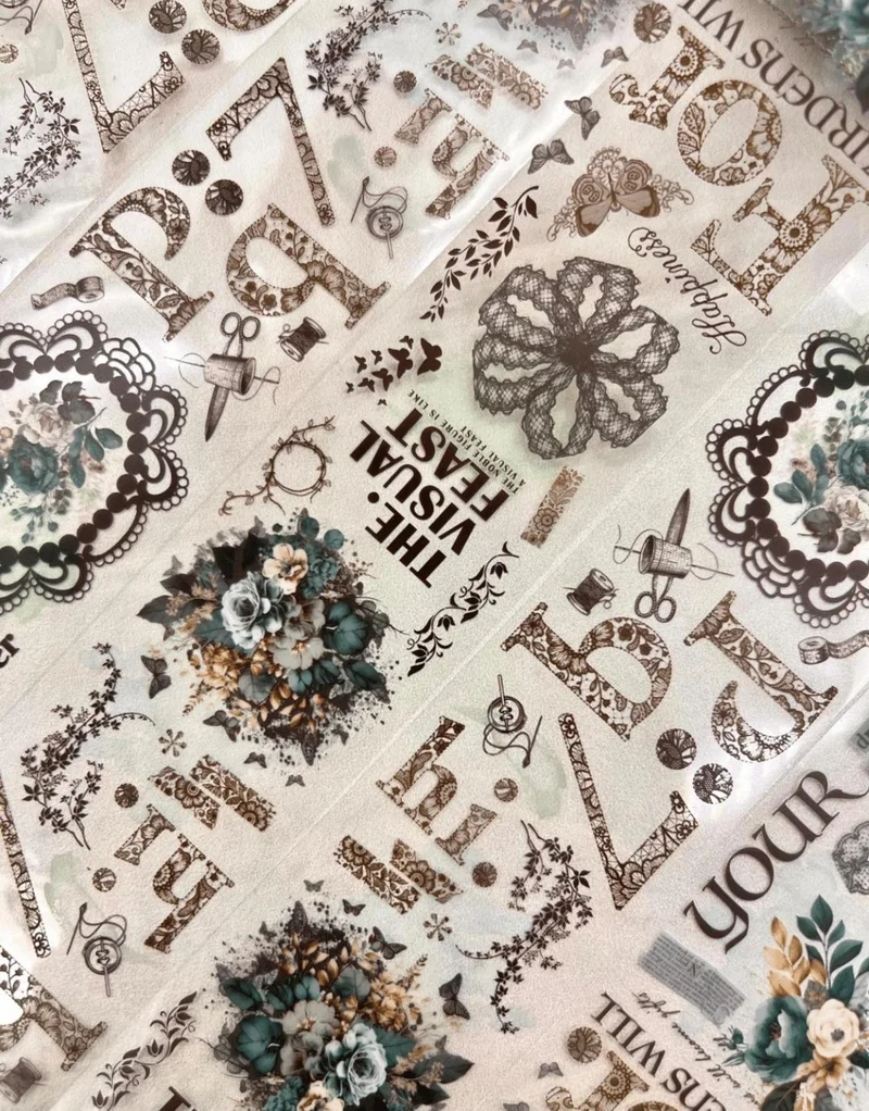 Kağıt Gemi Dükkan Paper Ship Shop Romantic Series Green Floral Patterned Washi Tape Washi Tape Waterproof Bullet Journal