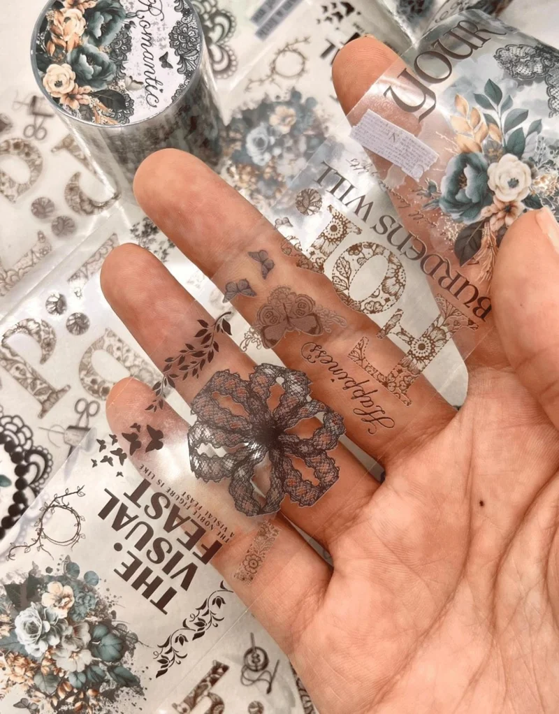 Kağıt Gemi Dükkan Paper Ship Shop Romantic Series Green Floral Patterned Washi Tape Washi Tape Waterproof Bullet Journal