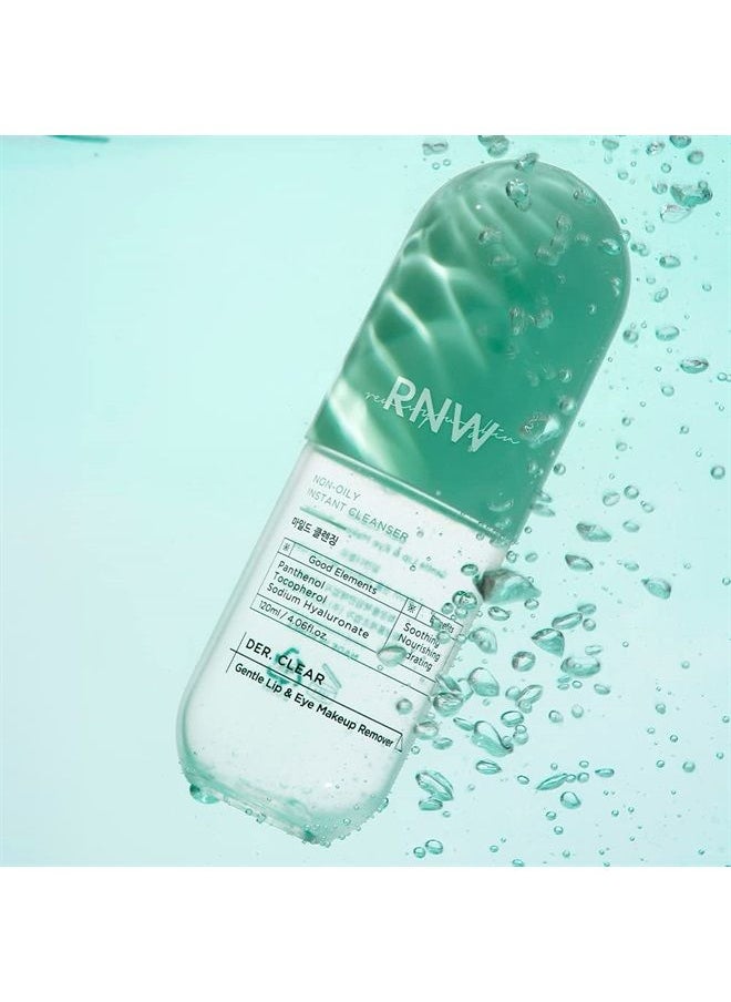 DER. CLEAR Gentle Lip & Eye Makeup Remover, 120ml / 4.05 fl.oz, Vitamin Hydrating Gentle Cleansing for Waterproof Makeup, Paraben Free | Korean Skincare