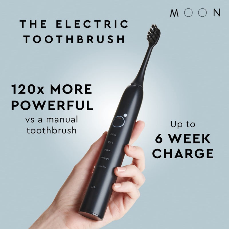 MOON Sonic Electric Toothbrush for Adults, 5 Smart Modes to Clean, Whiten, Massage and Polish Teeth, Rechargeable with Travel Case and 2 Toothbrush Heads, Black - Image 2