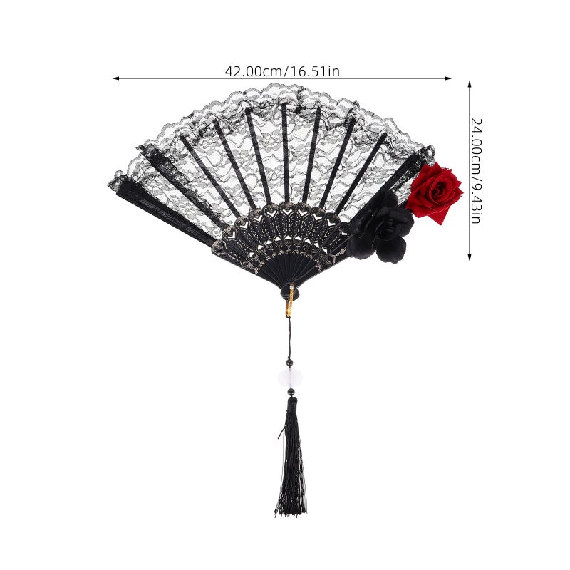 Lolita Lace Folding Fan Black Handheld Fan Portable Victorian Hand Fan for Halloween Party Cosplay Wedding Decoration Dance Performance - Image 3