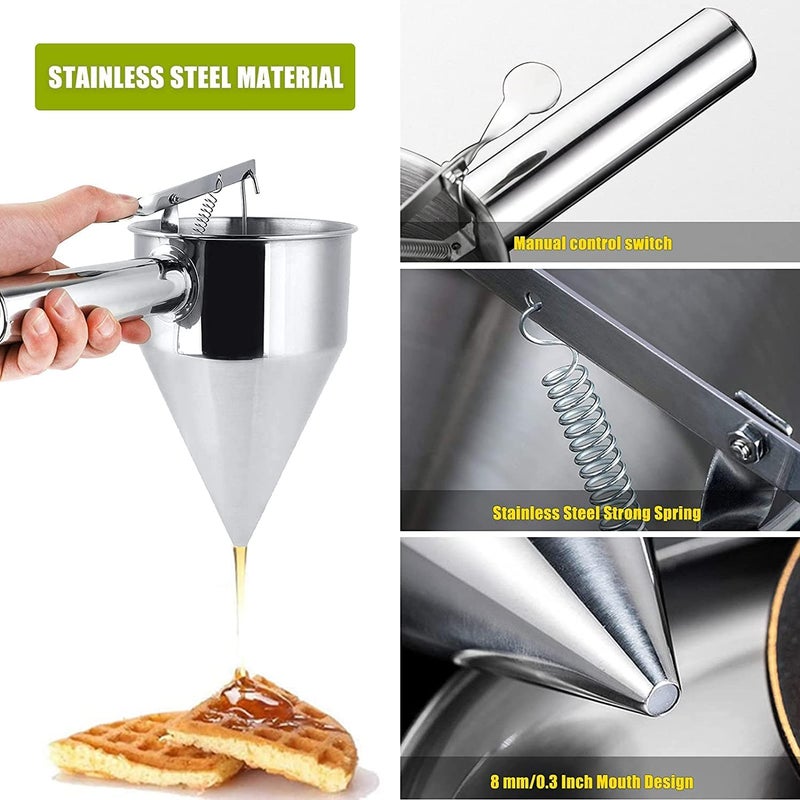 WROPZO WROPZO Stainless Steel Pancake Batter Dispenser 304 Food Grade Funnels with Handle Stand Rack Perfect for Takoyaki Pancakes Cupcakes or Other Baking Stuff  - Image 2