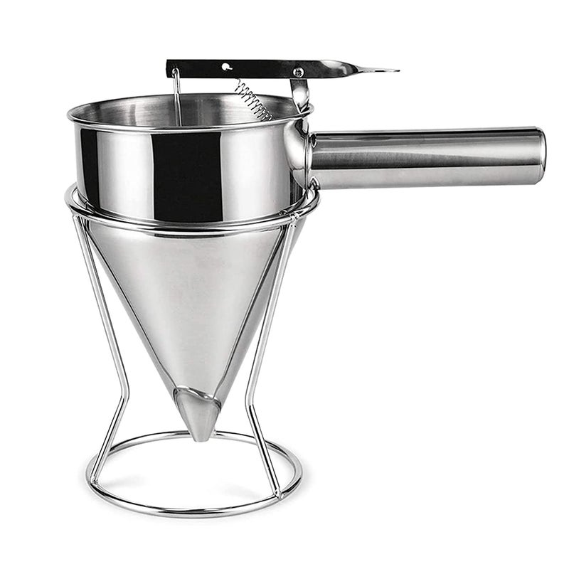 WROPZO WROPZO Stainless Steel Pancake Batter Dispenser 304 Food Grade Funnels with Handle Stand Rack Perfect for Takoyaki Pancakes Cupcakes or Other Baking Stuff  - Image 1