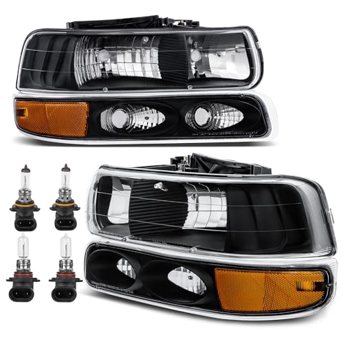 KUIPERAUTO Headlight Assembly Front Lamp Compatible with 19992002 Chevrolet Silverado 1500 2500 20002006 Suburban 1500 2500 Tahoe Black HousingClear lensAmber Corner wBulb - Image 1