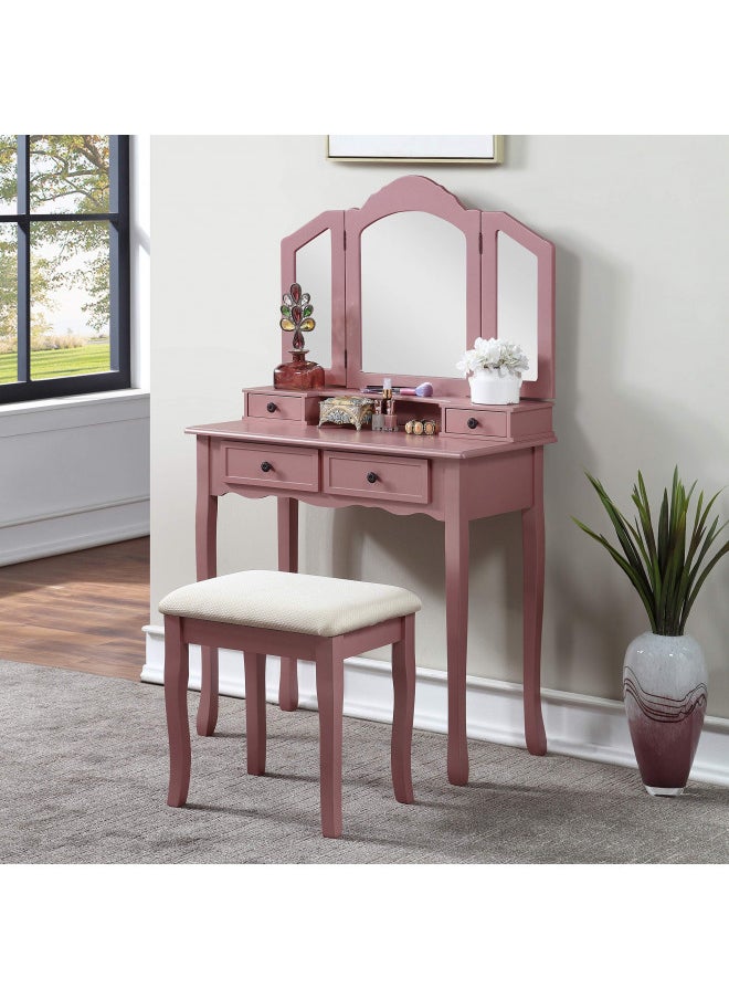 Roundhill Furniture Roundhill Furniture Sanlo Wooden Vanity, Make Up Table and Stool Set, RoseGold  - Image 1