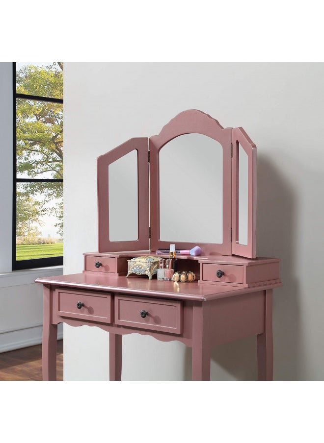 Roundhill Furniture Roundhill Furniture Sanlo Wooden Vanity, Make Up Table and Stool Set, RoseGold  - Image 2