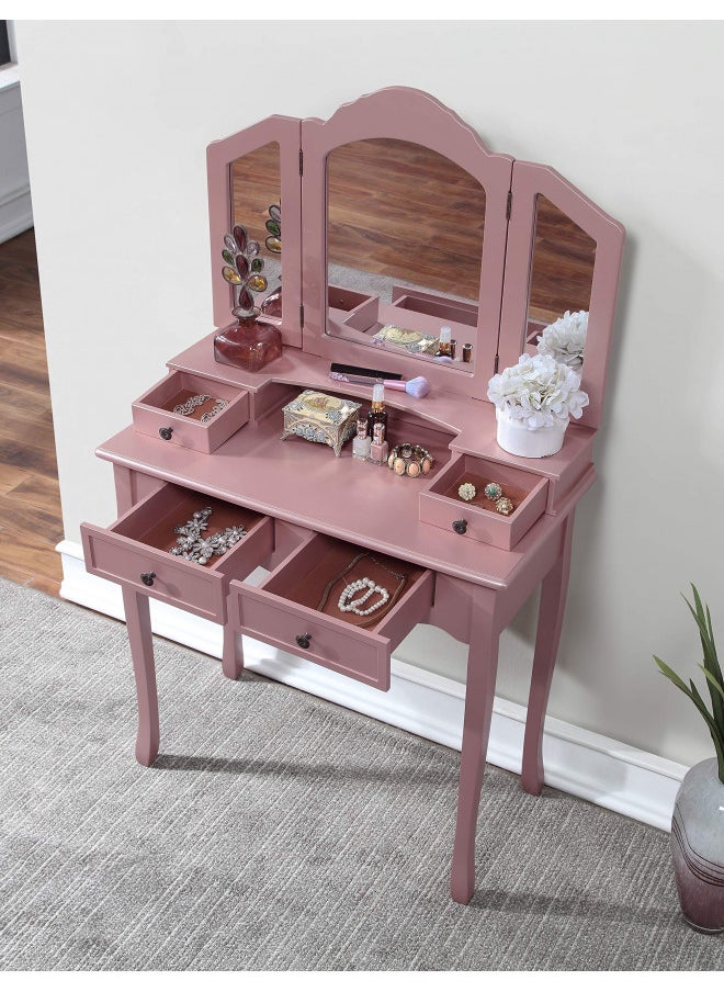 Roundhill Furniture Roundhill Furniture Sanlo Wooden Vanity, Make Up Table and Stool Set, RoseGold  - Image 3