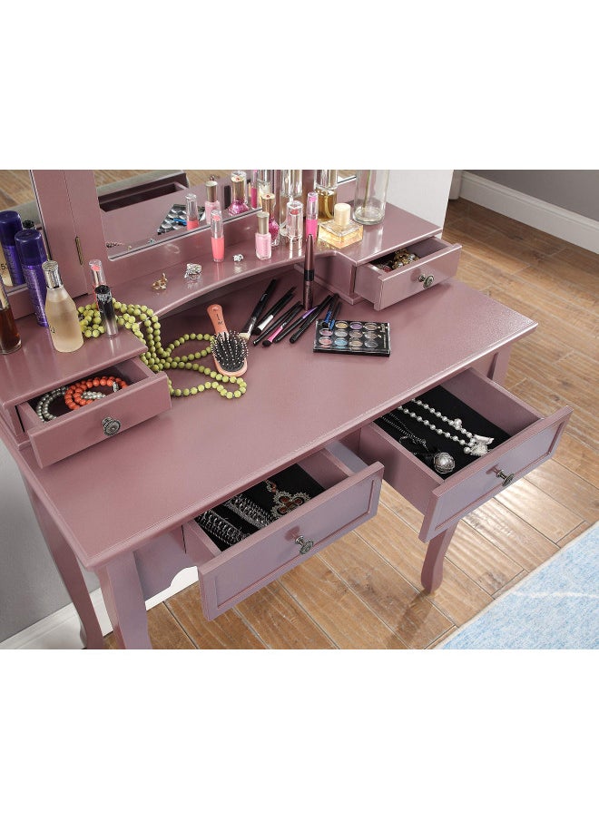 Roundhill Furniture Roundhill Furniture Sanlo Wooden Vanity, Make Up Table and Stool Set, RoseGold  - Image 5