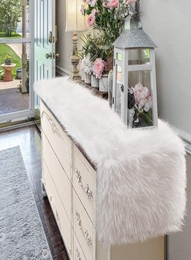 tiosggd White Fur Table Runner Short, 12'' x 48'' Fluffy Dresser Runners Cover Top for Bedroom, Coffee Table, Birthday Party Wedding Dining Living Room Spring Summer Home Decor, Fuzzy Furry Table Cover - Image 1