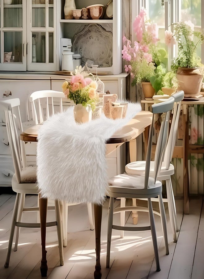 tiosggd White Fur Table Runner Short, 12'' x 48'' Fluffy Dresser Runners Cover Top for Bedroom, Coffee Table, Birthday Party Wedding Dining Living Room Spring Summer Home Decor, Fuzzy Furry Table Cover - Image 3