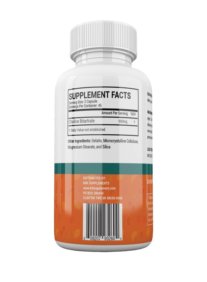 KRK SUPPLEMENTS Choline Bitartrate 900mg per serving 90 capsules KRK SUPPLEMENTS - Image 3