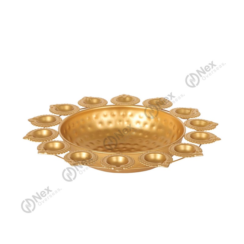 Nex Overseas Diya Shape Flower Decorative Urli Bowl for Home Handcrafted Bowl for Floating Flowers and Tea Light CandlesOffice and Table Decor Diwali Decoration 12 INCH - Image 3