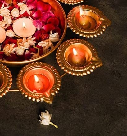 Nex Overseas Diya Shape Flower Decorative Urli Bowl for Home Handcrafted Bowl for Floating Flowers and Tea Light CandlesOffice and Table Decor Diwali Decoration 12 INCH - Image 5